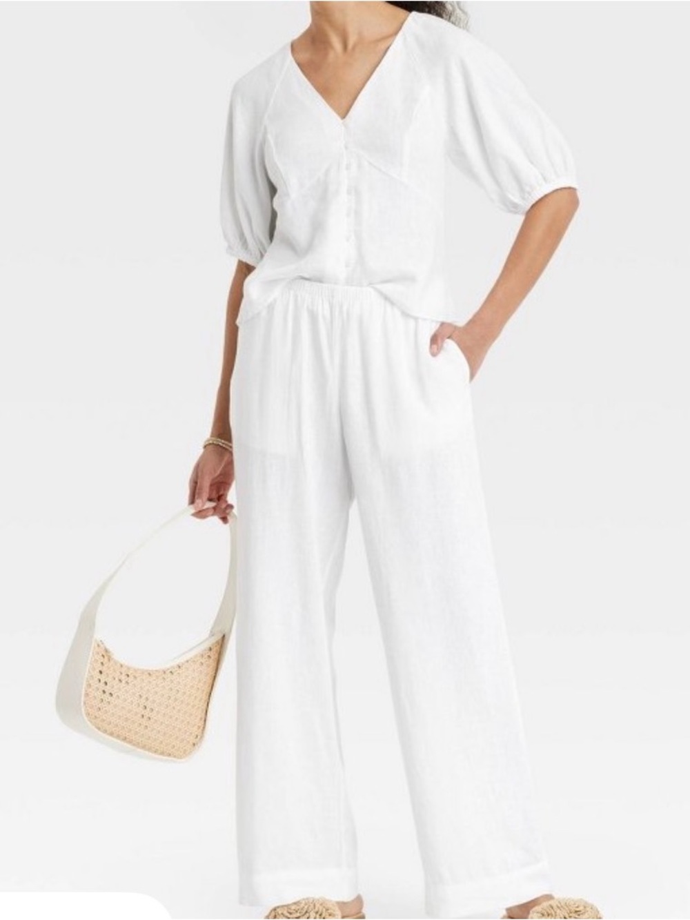 a new day White Wide-Leg Elastic Waist Pants